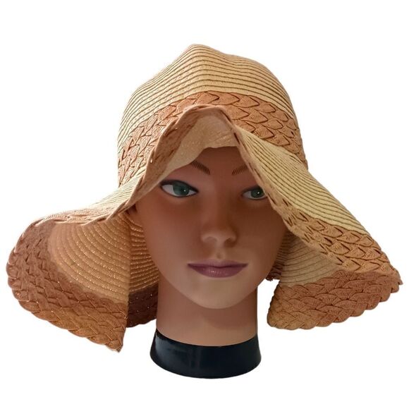 JHats Woven Raffia Floppy Hat Sun Wide Brim Bucket Beige Tan Beach Gardening - Picture 12 of 16